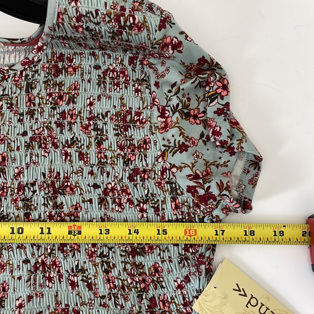 Rewind Top Size M Floral Print Smocked Empire Baby Doll Pullover Lace trim - Picture 13 of 14